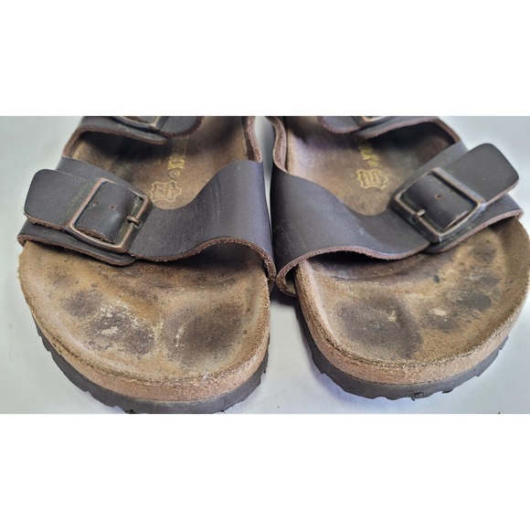 Birkenstock Men\'s Milano Leather Strappy Sandal Heel Strap Brown Buckle 44 US 11 main image 4